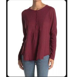 Gibson Look waffle knit henley long sleeve top shirt size 1X Maroon new
